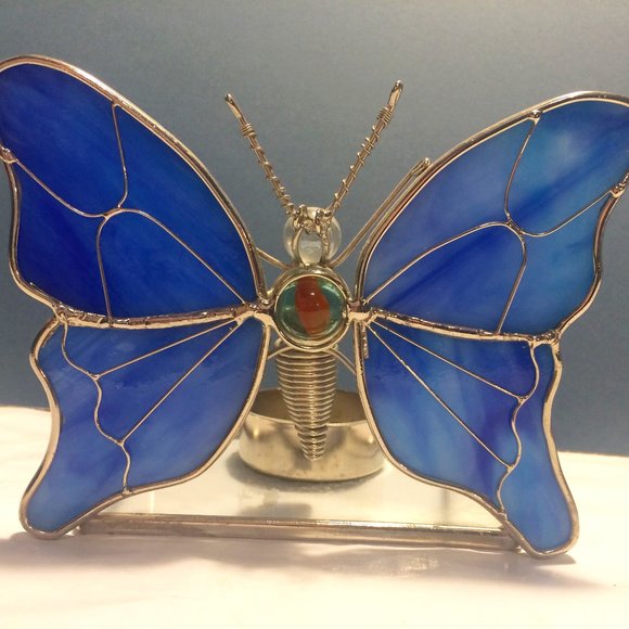 Other - Stained Glass Votive Tealight Butterfly Candle Holder with Marble Insert